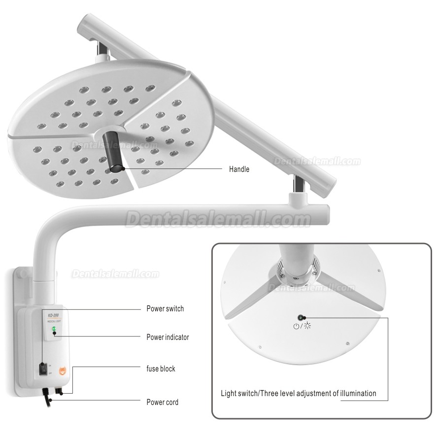 KWS KD-2036B-4 80W Wall-Mounted Dental Surgical Light LED Shadowless Operating Lamp